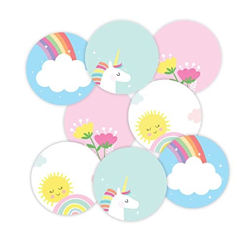 weRevel Magical Unicorn and Floral Note Stickers, 40 Pieces, 2 inches, Round, 4 Unique Designs, Made of Paper-Self-Adhesive - Image 1