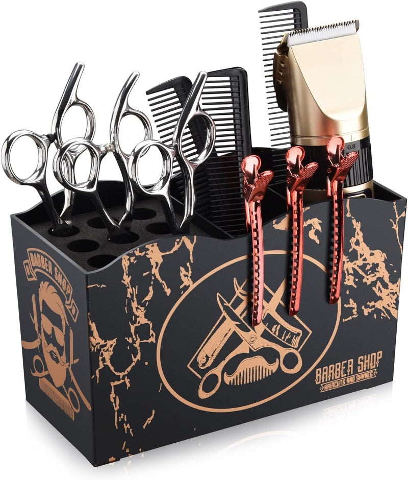 Noverlife Barber Scissors Holder Box Professional Salon Hairdressing Scissors Rack Holder Storage Organizer for Hairstyling Combs Clips Brushes