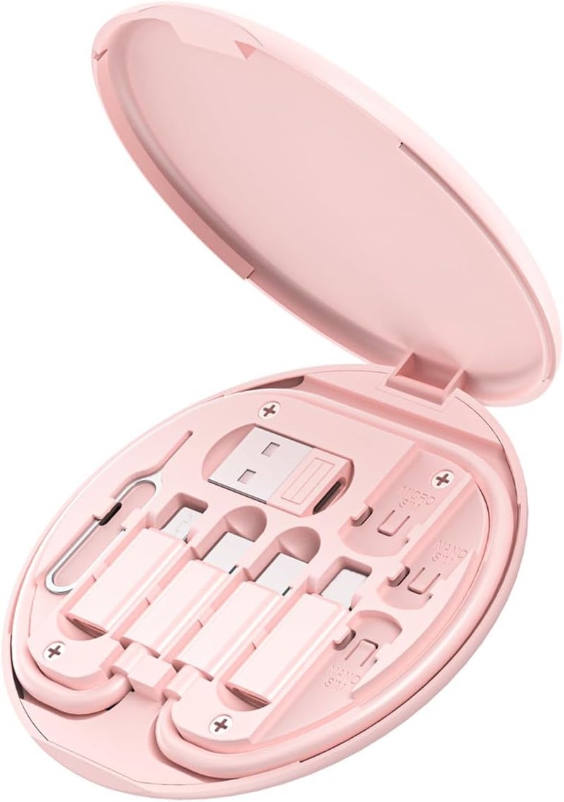 Azvegr Multi USB Charging Adapter Cable Kit, USB C to iOS Device Adapter Box, Conversion Set A & Type C to Male Micro /Type C/iOS Device, Data Transfer, Card Storage, Tray Eject Pin, Phone Holder (pink) - Image 2