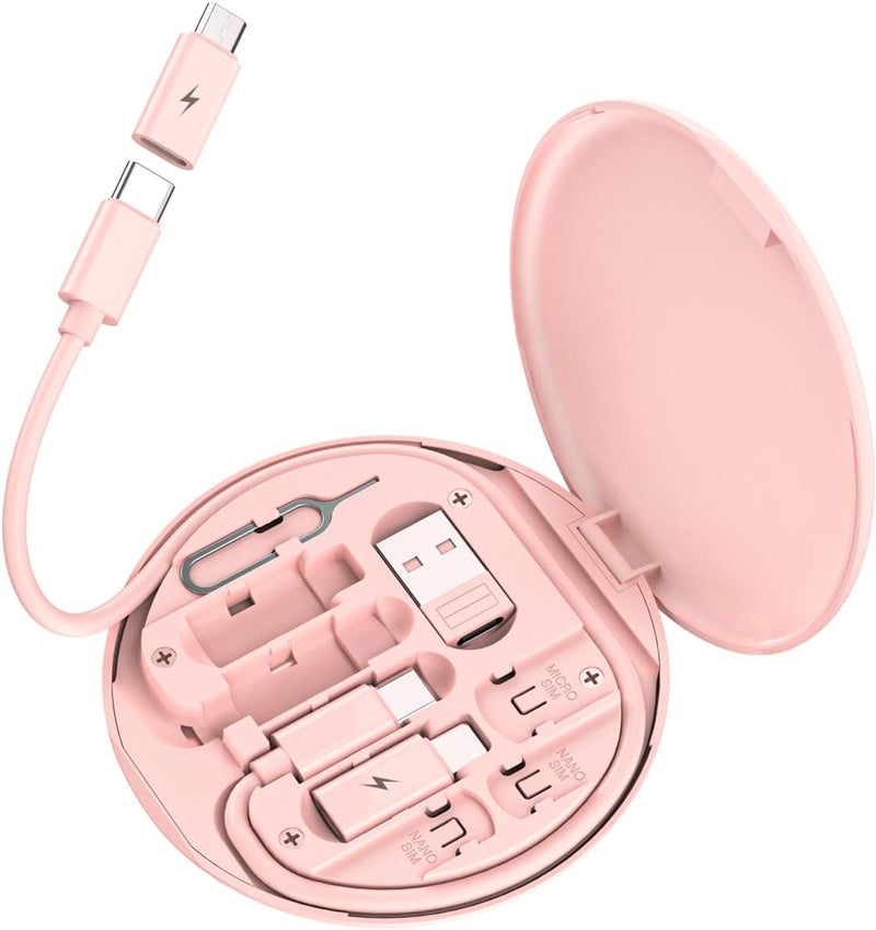 Azvegr Multi USB Charging Adapter Cable Kit, USB C to iOS Device Adapter Box, Conversion Set A & Type C to Male Micro /Type C/iOS Device, Data Transfer, Card Storage, Tray Eject Pin, Phone Holder (pink) - Image 1