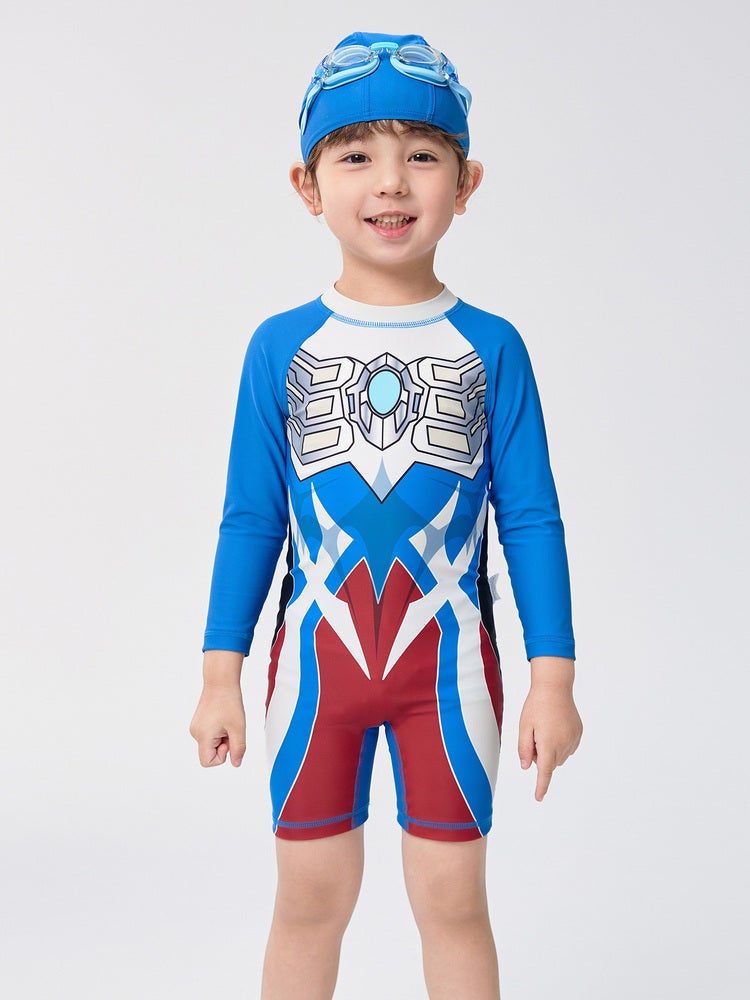 بالابالا بدلة سباحة للبأكمام طويلة مع قبعة مطابقة للأولاد - Image 1