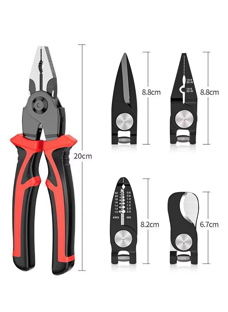 5 IN 1 Multifunctional Replaceable Electrician Pliers Wire Stripping Pliers Wire Cutting Stripper Wire Crimp Pliers Special Tools Electricians