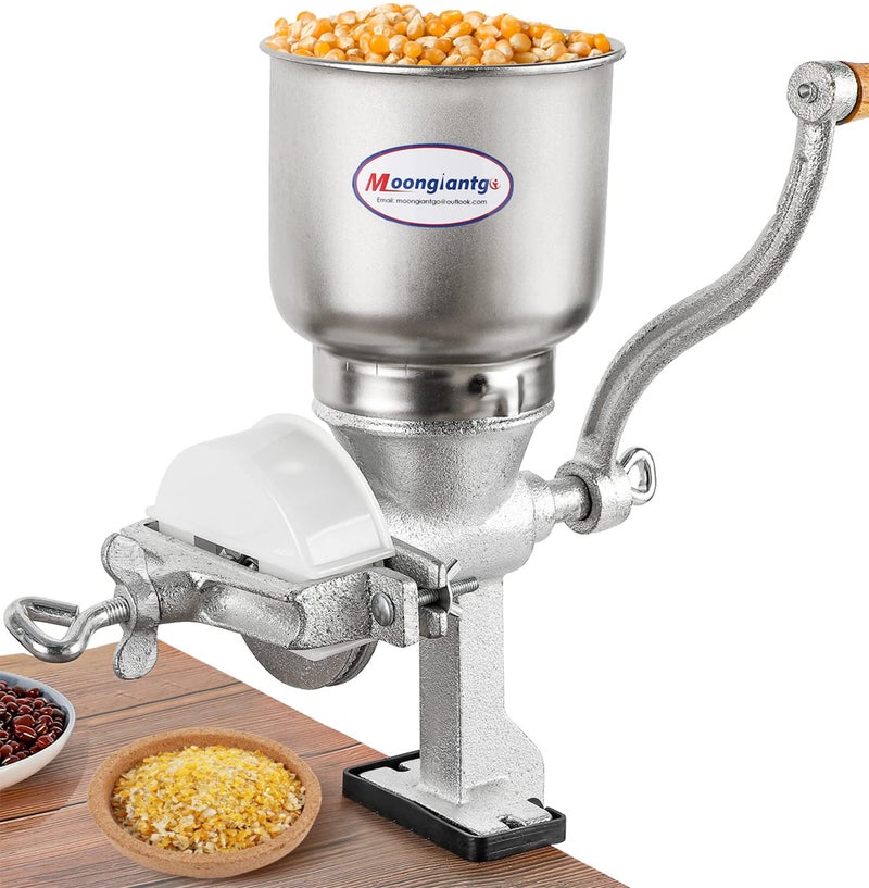 Moongiantgo Moongiantgo Corn Grinder Cast Iron Hand Crank Grain Mill with Large Hopper  Table Clamp for Manual Crushing Barley Wheat Berries Coffee Chickpeas Seeds Pepper Dried Beans Animals Feed Home Brewing 