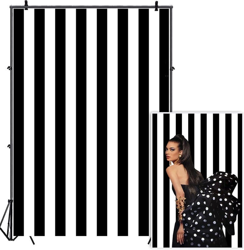 Renaiss 3x5ft Black and White Vertical Stripes Backdrop for Wedding Baby Shower Kids Children Birthday Party Photography Background Dessert Table Decor Banner Photo Booth Studio Props - Image 1