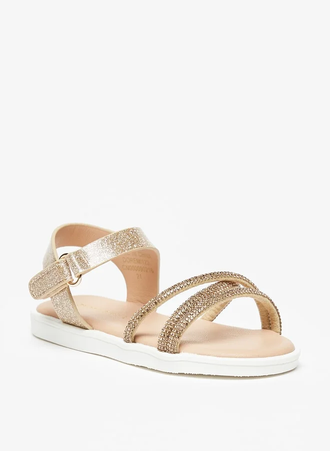 Flora Bella By Shoexpress Girl's Embellished Sandals With Hook And Loop Closure