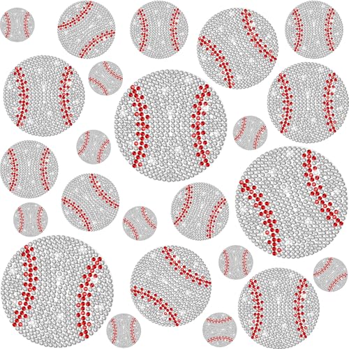 FineCheer 24 Pcs Rhinestones Baseball Patches Bling Baseball Rhinestone Crystal Applique for DIY Crafts Decoration Accessories for Clothes Jeans Hats T-Shirt Backpack Makeup Bag(Self-Adhesive Style) - Image 1