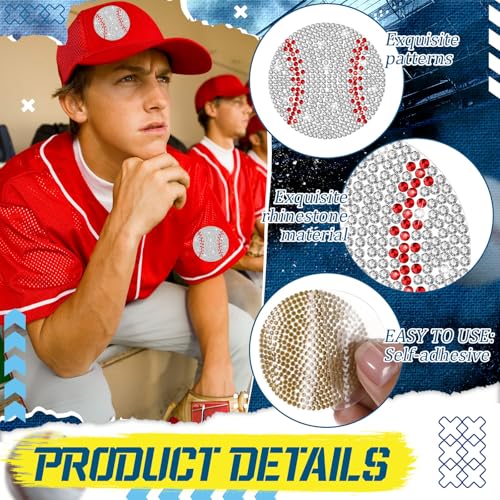 FineCheer 24 Pcs Rhinestones Baseball Patches Bling Baseball Rhinestone Crystal Applique for DIY Crafts Decoration Accessories for Clothes Jeans Hats T-Shirt Backpack Makeup Bag(Self-Adhesive Style) - Image 4