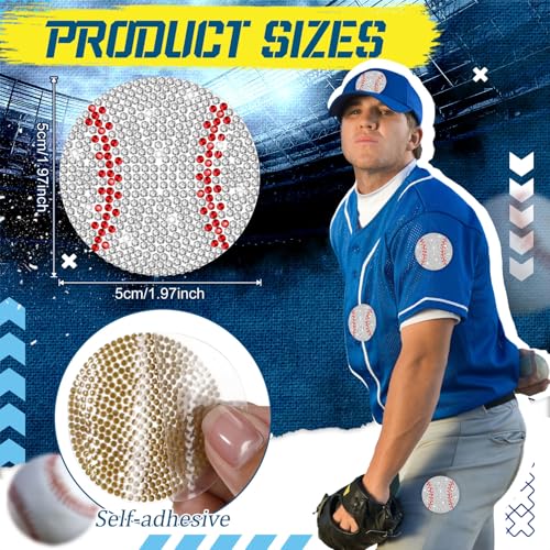 FineCheer 24 Pcs Rhinestones Baseball Patches Bling Baseball Rhinestone Crystal Applique for DIY Crafts Decoration Accessories for Clothes Jeans Hats T-Shirt Backpack Makeup Bag(Self-Adhesive Style) - Image 2