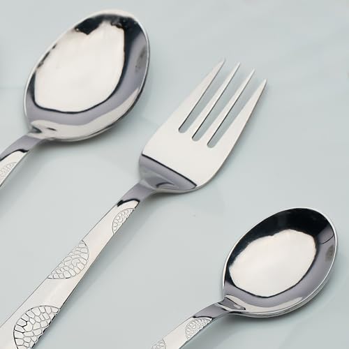 Parage 18 Pieces Stainless Steel Cutlery Set, Premium Cutlery for Home & Kitchen, Luxury Dining Tableware Gift for House Warming, Silver, Moonpress (6 Pieces Each Table Spoons, Forks & Tea Spoons) - Image 3