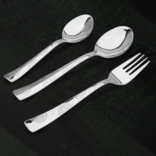 Parage 18 Pieces Stainless Steel Cutlery Set, Premium Cutlery for Home & Kitchen, Luxury Dining Tableware Gift for House Warming, Silver, Moonpress (6 Pieces Each Table Spoons, Forks & Tea Spoons) - Image 5