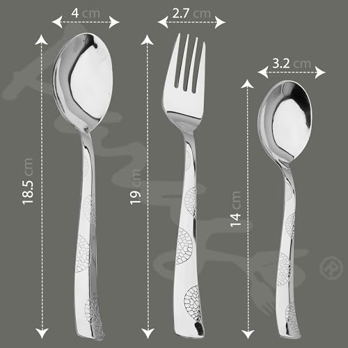 Parage 18 Pieces Stainless Steel Cutlery Set, Premium Cutlery for Home & Kitchen, Luxury Dining Tableware Gift for House Warming, Silver, Moonpress (6 Pieces Each Table Spoons, Forks & Tea Spoons) - Image 2