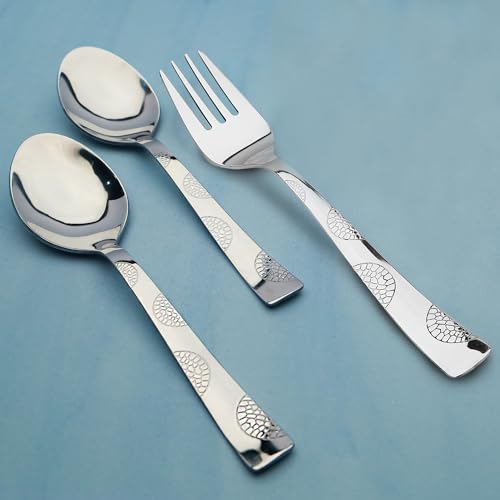 Parage 18 Pieces Stainless Steel Cutlery Set, Premium Cutlery for Home & Kitchen, Luxury Dining Tableware Gift for House Warming, Silver, Moonpress (6 Pieces Each Table Spoons, Forks & Tea Spoons) - Image 4