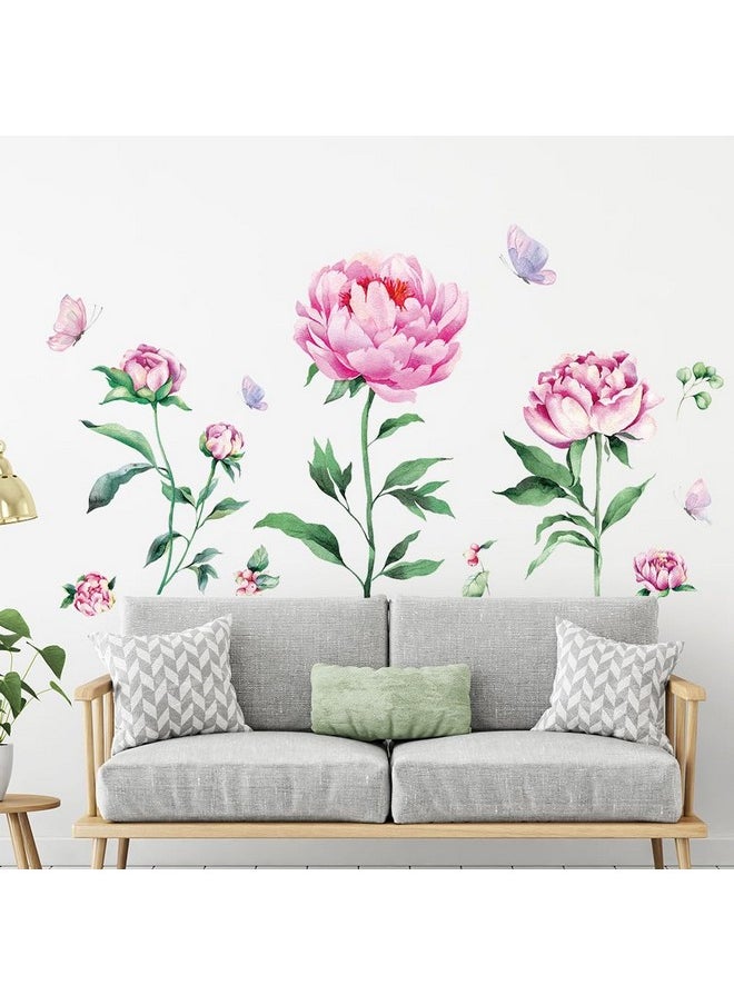 Amtoodopin - Peony Flower Wall Decals Pink Floral Wall Stickers Peel And Stick Flower Wall Murals Butterfly Floral Wall Decor Diy Removable Vinyl Wall Art For Nursery Bedroom Girls Room - Image 1
