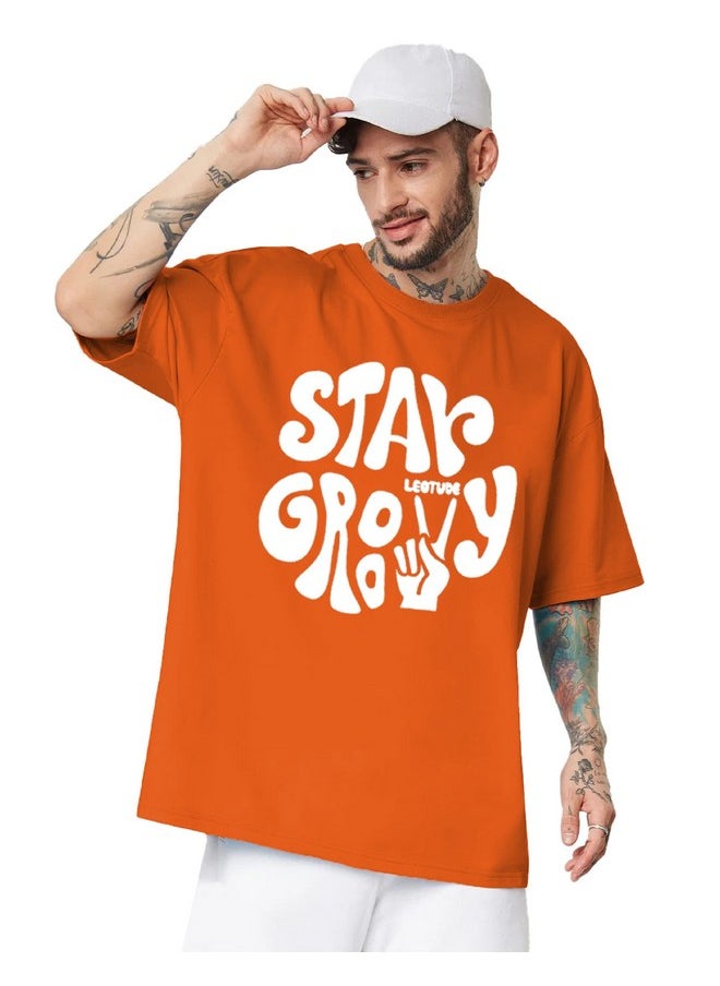 LEOTUDE - LEOTUDE Men's Oversized Half Sleeve Round Neck T-Shirt (PO3_FS49_Going-STRNR_Wild_P_Red, Purple_XXL) - Image 1