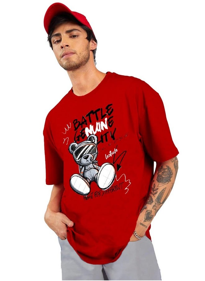 LEOTUDE - LEOTUDE Men's Oversized Half Sleeve Round Neck T-Shirt (PO3_FS49_Going-STRNR_Wild_P_Red, Purple_XXL) - Image 1