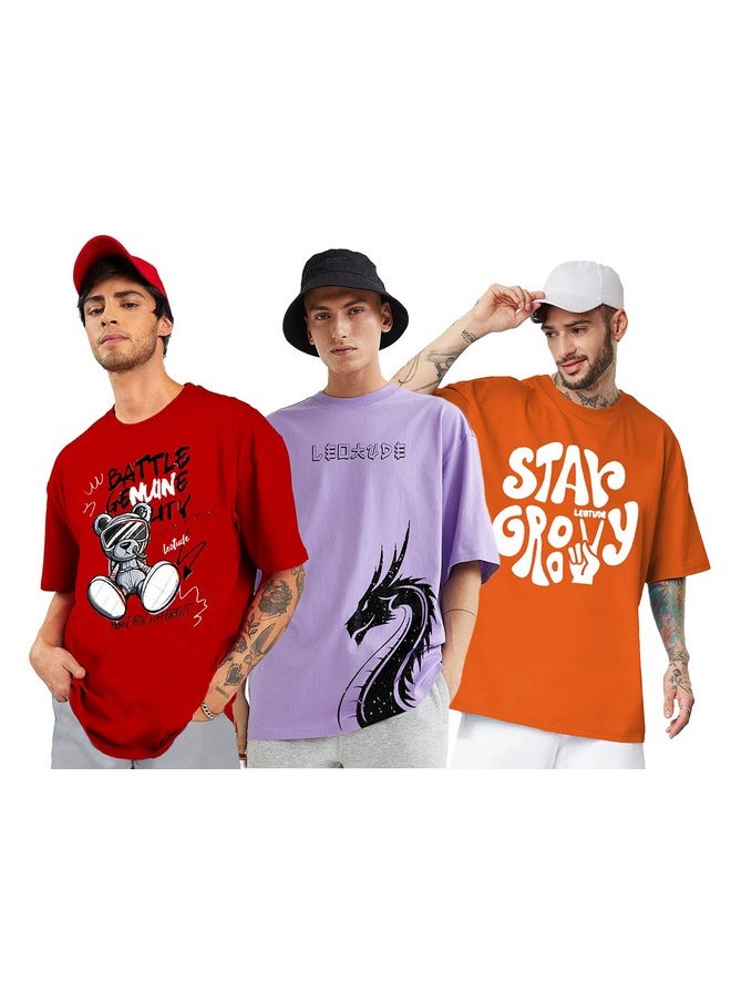LEOTUDE - LEOTUDE Men's Oversized Half Sleeve Round Neck T-Shirt (PO3_FS49_Going-STRNR_Wild_P_Red, Purple_XXL) - Image 1