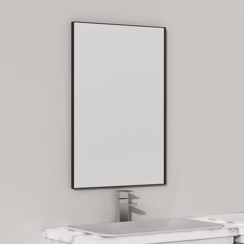 VocalStar 16 x 24 Inch Black Bathroom Mirror for Wall, Square Corner Rectangle Black Metal Framed Bathroom Vanity Mirror Modern Farmhouse, 1/4-inch Shatterproof Glass | Ultra-Flush Hanging - Image 1