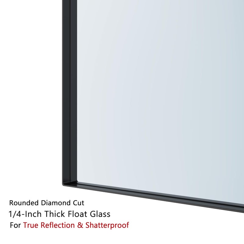 VocalStar 16 x 24 Inch Black Bathroom Mirror for Wall, Square Corner Rectangle Black Metal Framed Bathroom Vanity Mirror Modern Farmhouse, 1/4-inch Shatterproof Glass | Ultra-Flush Hanging - Image 3
