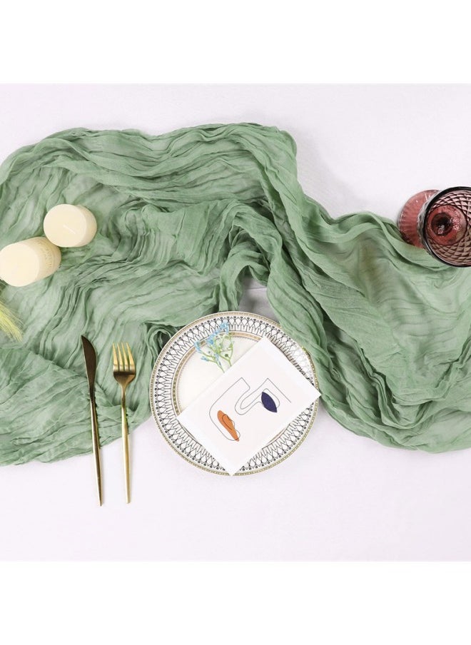 WAOKN 3m Thick Polyester Table Runner, Green Wedding Tablecloth, 90x400cm Bohemian Gauze Tablecloth, Rustic Transparent Table Decoration for Romantic Bridal Shower, Baby Shower, Birthday Party  - Image 4