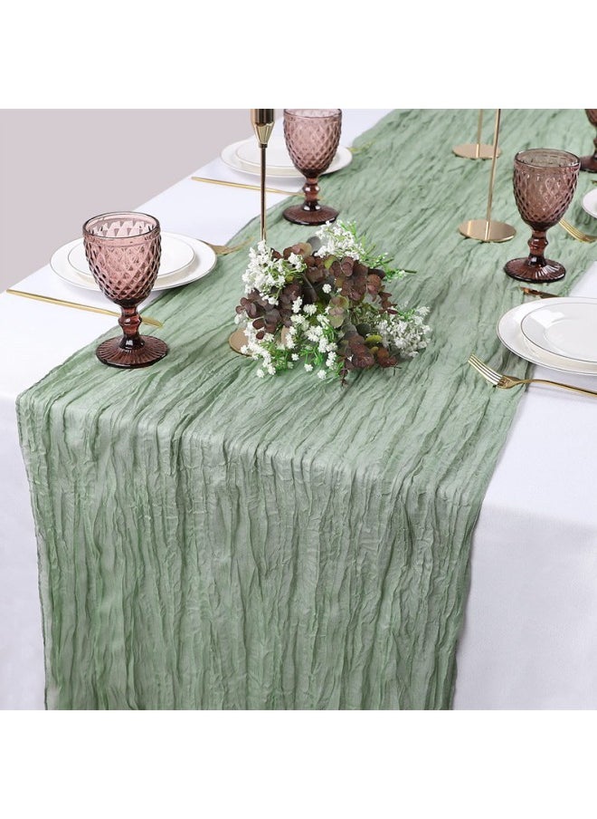 WAOKN 3m Thick Polyester Table Runner, Green Wedding Tablecloth, 90x400cm Bohemian Gauze Tablecloth, Rustic Transparent Table Decoration for Romantic Bridal Shower, Baby Shower, Birthday Party  - Image 2