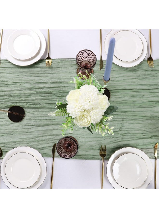 WAOKN 3m Thick Polyester Table Runner, Green Wedding Tablecloth, 90x400cm Bohemian Gauze Tablecloth, Rustic Transparent Table Decoration for Romantic Bridal Shower, Baby Shower, Birthday Party  - Image 3