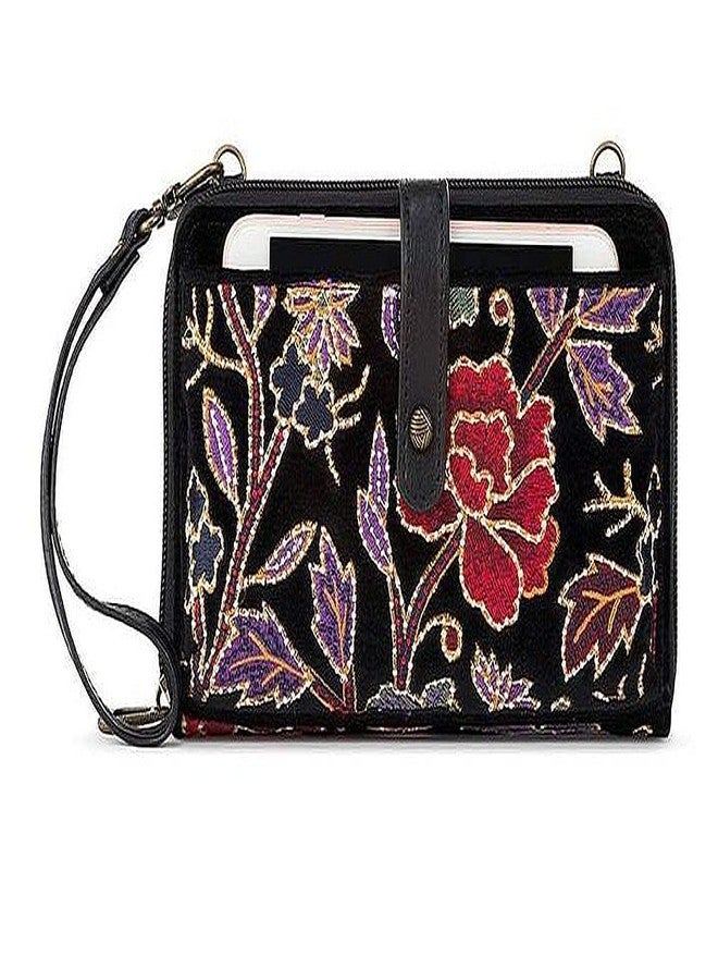 Sakroots Embroidered Large Smartphone Crossbody (Embroidered Black Flower Power) - Image 1