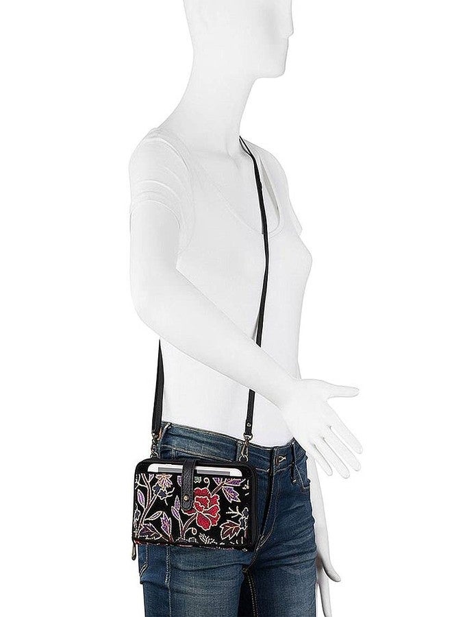 Sakroots Embroidered Large Smartphone Crossbody (Embroidered Black Flower Power) - Image 4