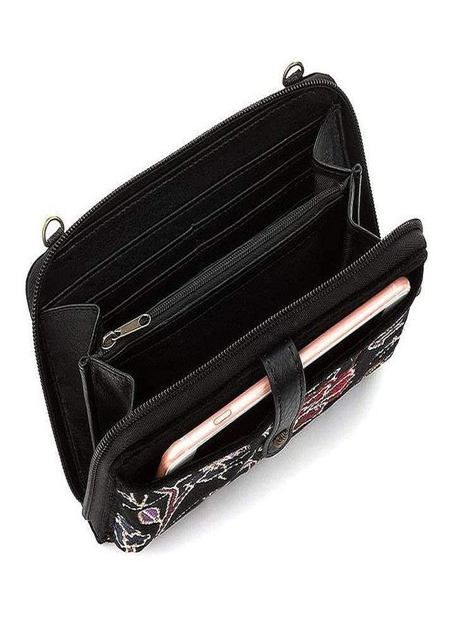 Sakroots Embroidered Large Smartphone Crossbody (Embroidered Black Flower Power) - Image 3