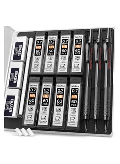 Nicpro 0.7 Mm Mechanical Pencils Set With Case 3 Metal Artist Pencil With 6 Tube Hb Lead Refills 3 Erasers 9 Eraser Refills For Architect Art Writing Drafting Drawing Engineering Sketching Black  - Image 1