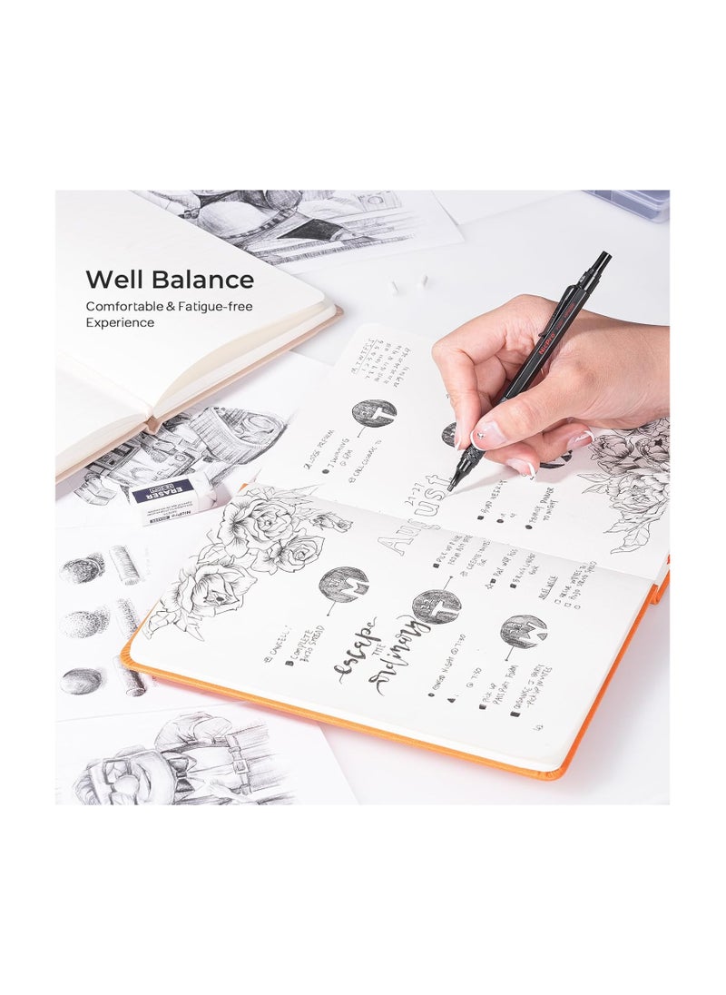 Nicpro - 0.7 Mm Mechanical Pencils Set With Case 3 Metal Artist Pencil With 6 Tube Hb Lead Refills 3 Erasers 9 Eraser Refills For Architect Art Writing Drafting Drawing Engineering Sketching Black - Image 1
