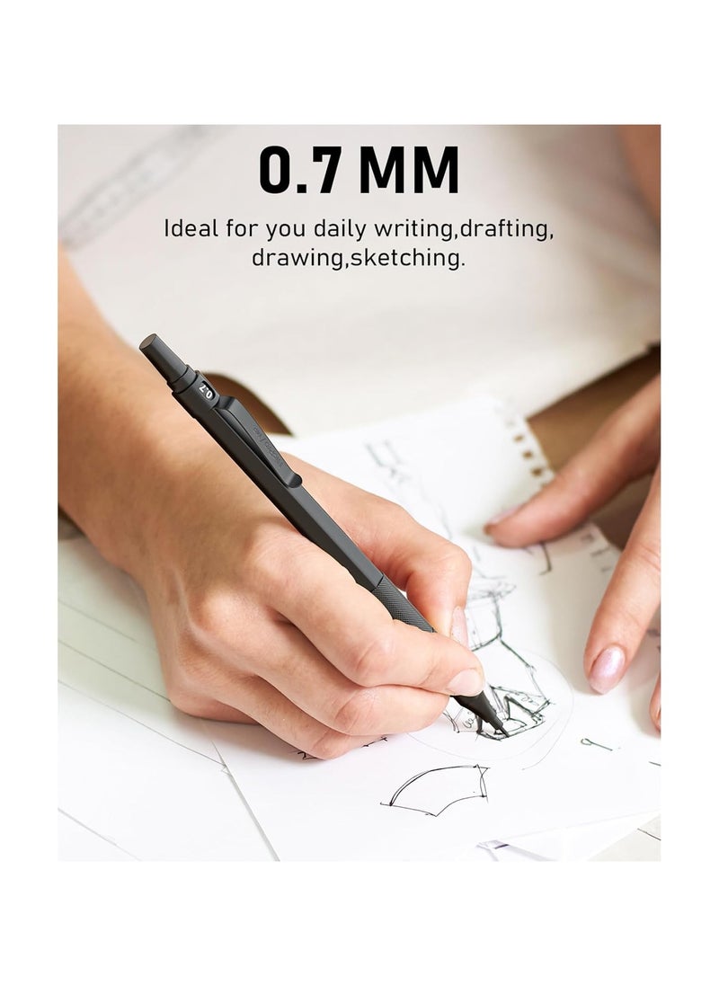 Nicpro - 0.7 Mm Mechanical Pencils Set With Case 3 Metal Artist Pencil With 6 Tube Hb Lead Refills 3 Erasers 9 Eraser Refills For Architect Art Writing Drafting Drawing Engineering Sketching Black - Image 1