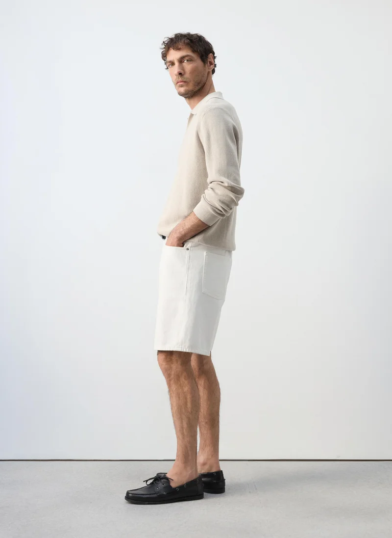Mango Man 08-BEIGE 100% Cotton Ribbed Knit Polo Shirt for Men | Best Price UAE