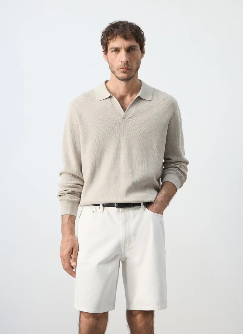 100% Cotton Ribbed Knit Polo Shirt