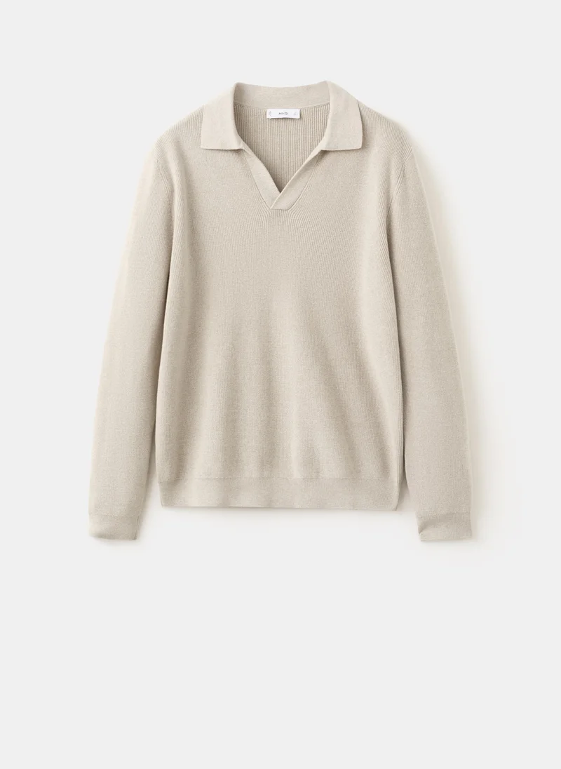 Mango Man 08-BEIGE 100% Cotton Ribbed Knit Polo Shirt for Men | Best Price UAE