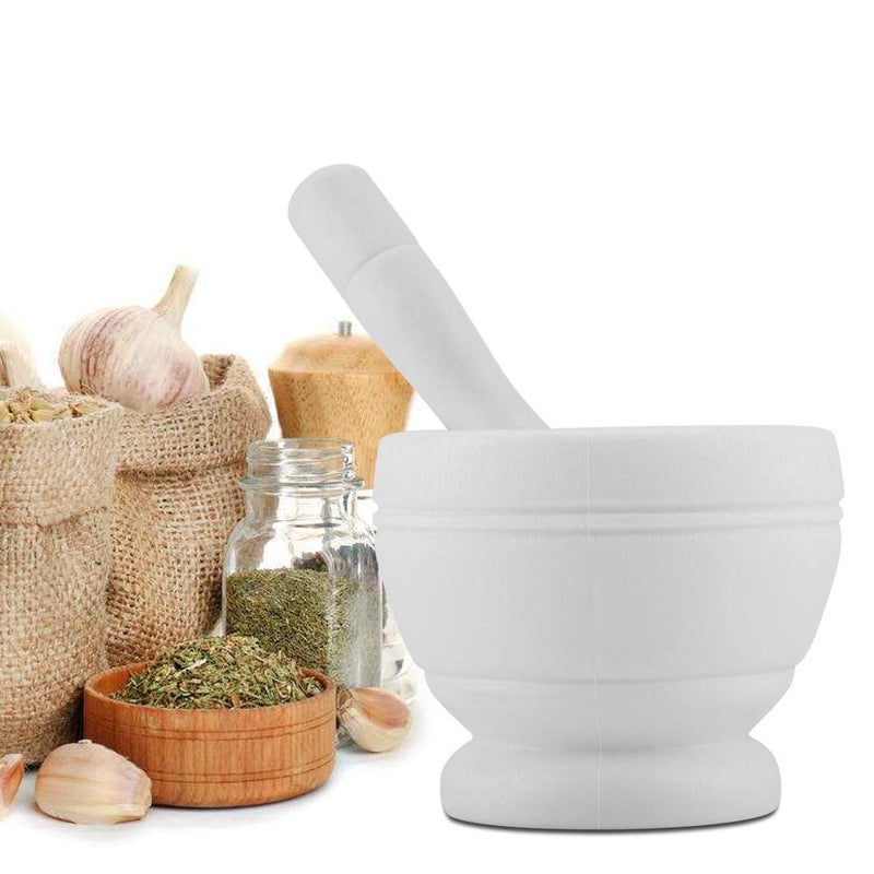 Fdit Grinding Bowl Kitchen Tool Manual Plastic Garlic Grinder for Mortar Pestle Set, Easily Crush Ginger, Ergonomic Pestle, Widely Used in Pharmacies (White) - Image 4