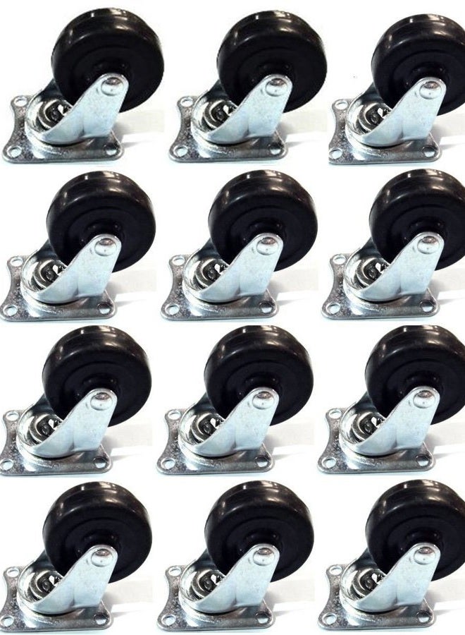 12 Pack 2" Swivel Caster Wheels Rubber Base with Top Plate & Bearing Heavy Duty