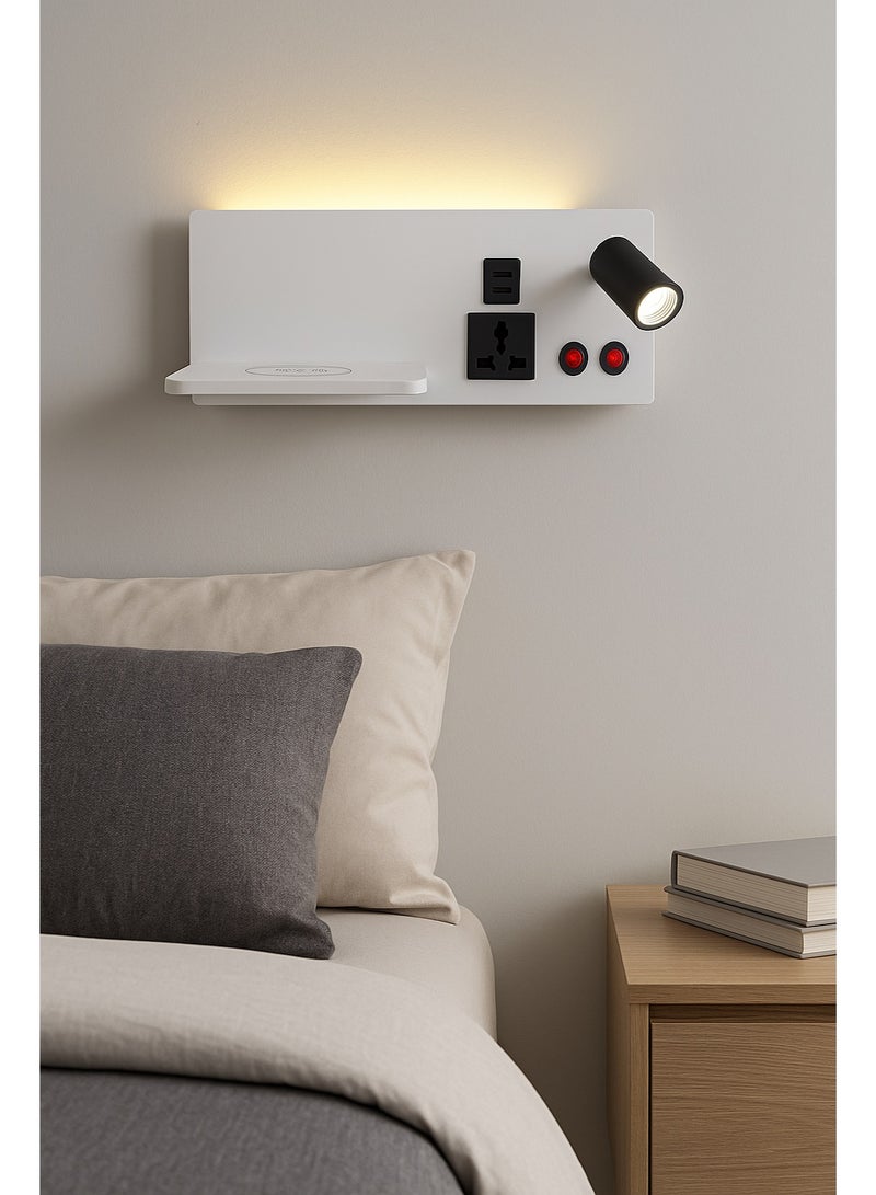 نيرفا لوحة إنارة ذكية بجانب السرير مع شاحن لاسلكي ومخارج USB ومقبس طاقة – فريم أبيض - Image 1