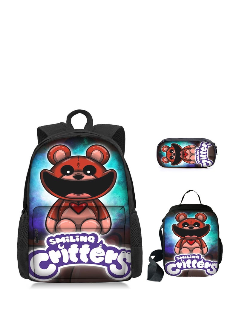 Bluejw مجموعة من 3 قطع من حقائب الظهر المحشوة برسومات أنمي Smiling Critters حقائب الظهر خفيفة الوزن Smiling Critters حقائب الوجبات حقائب الأقلام حقائب الظهر المحشوة برسومات أنمي Smiling Critters الكرتونية اللطيفة - Image 1