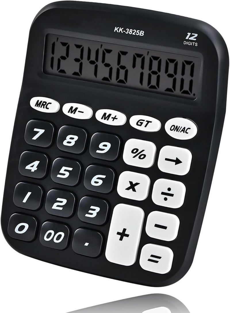 SOLDTRUE Multi-Function Calculator with 12-Digit Large LCD Display – Desktop Basic Calculator | Big Easy-Press Buttons, Anti-Slip Pads | White for Office, School & Home (Black) - Image 1