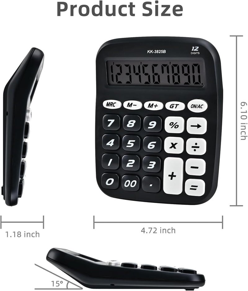 SOLDTRUE Multi-Function Calculator with 12-Digit Large LCD Display – Desktop Basic Calculator | Big Easy-Press Buttons, Anti-Slip Pads | White for Office, School & Home (Black) - Image 5
