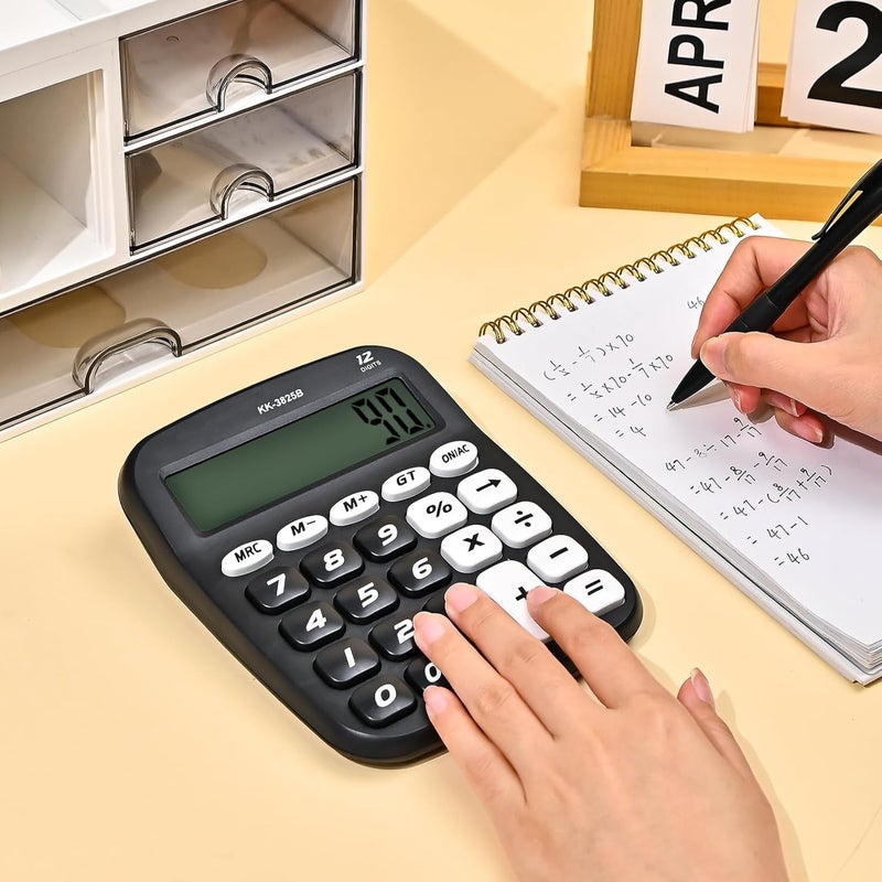SOLDTRUE Multi-Function Calculator with 12-Digit Large LCD Display – Desktop Basic Calculator | Big Easy-Press Buttons, Anti-Slip Pads | White for Office, School & Home (Black) - Image 2