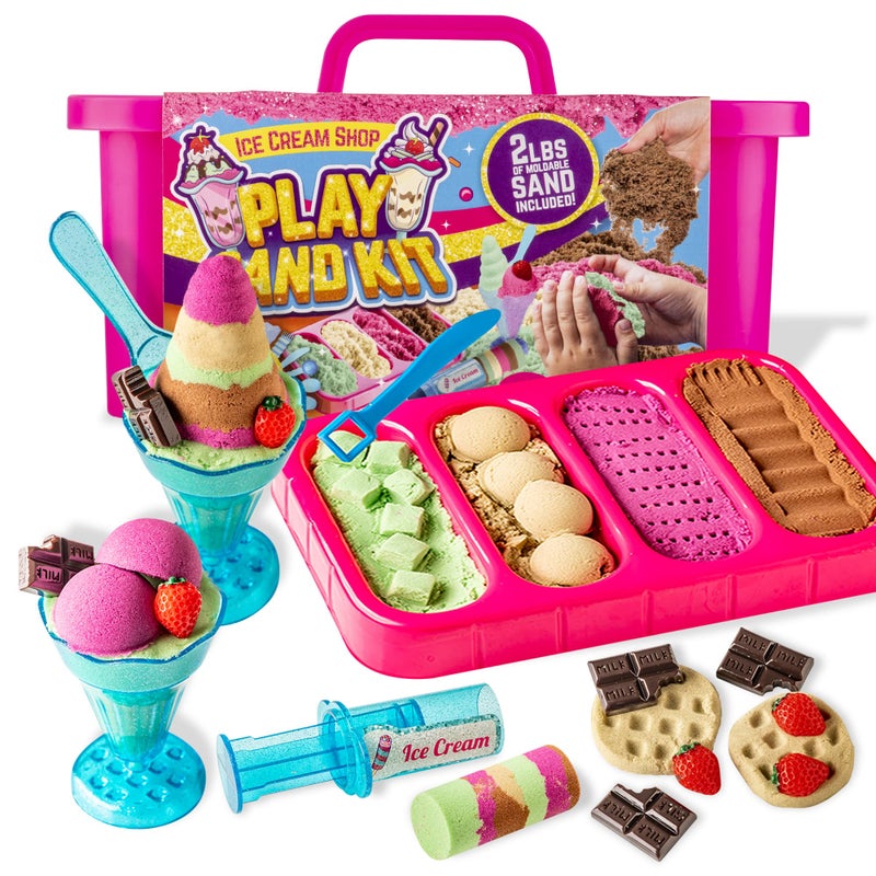 GirlZone Ice Cream Shop Play Sand Kit - Sensory Play for Kids - Magnetic Sand Toys for Creative Fun - 2 lb, Multicolor, 22 Pieces, Ages 7+ - Image 1