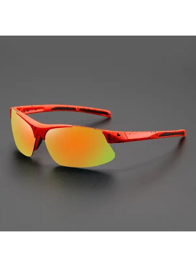 Red Frame Orange Lens Sports Glasses Oversized Round Interchangeable Lens - Image 1