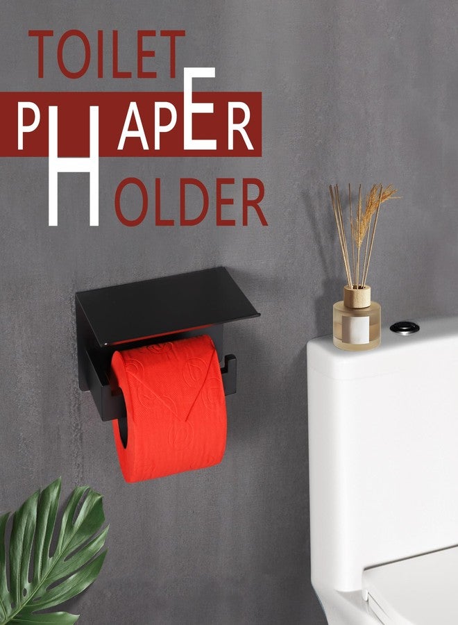 LANC Matte Black Toilet Paper Holder with Shelf Toilet Tissue Roll Holder with Phone Shelf for Bathroom Wall Mounted or Self-Adhesive Toilet Paper Roll Holder Stainless Steel, A8367MB - Image 3