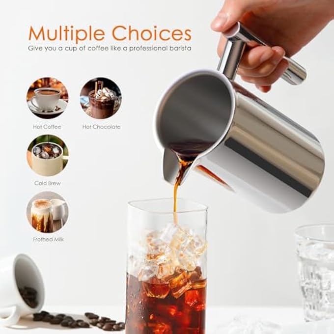 Enfmay Cafetire 8 Cups French Press Coffee Maker 1000Ml 3 Level Filter DoubleWalled Insulated Stainless Steel French Press Caffettiere For Home And Office Extra 1Filter And 2In1 Clip Spoon - Image 4