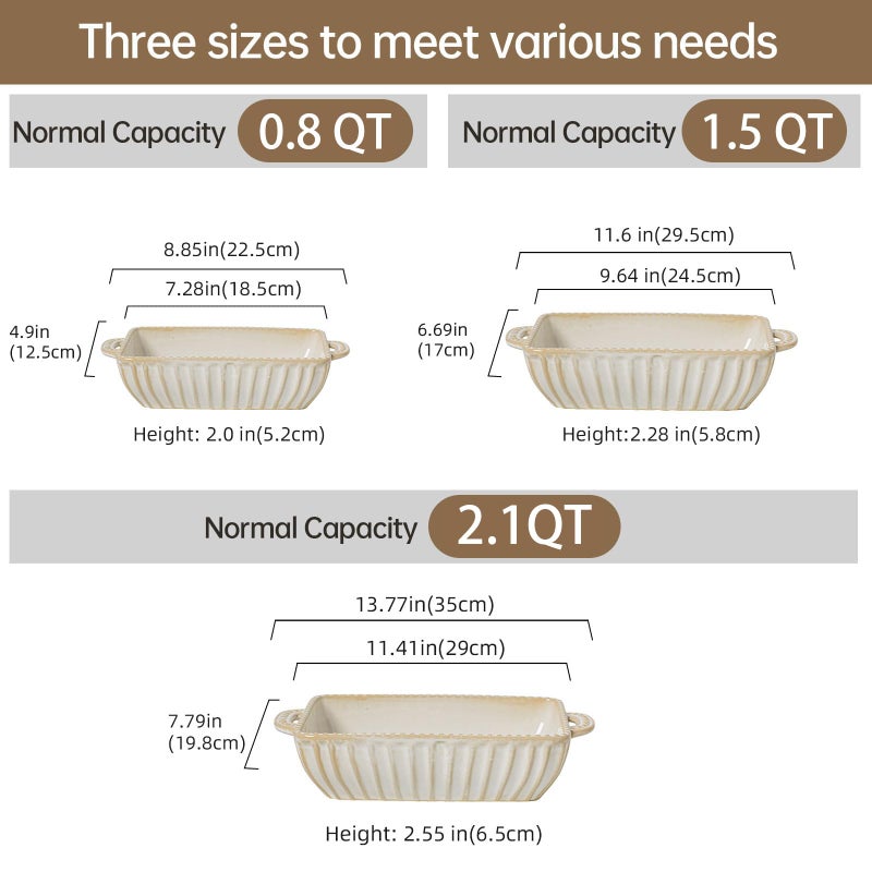 Feenmai Casserole Dish for Oven, Ceramic Baking Dishes Set, Vintage Hobnail Bakeware Sets of 3, Rectangular Baking Pan, Deep Lasagna Pan with Handle for Cake, Wedding Kitchen Gift, 13.77â€œ/11.6"/8.85" - Image 5
