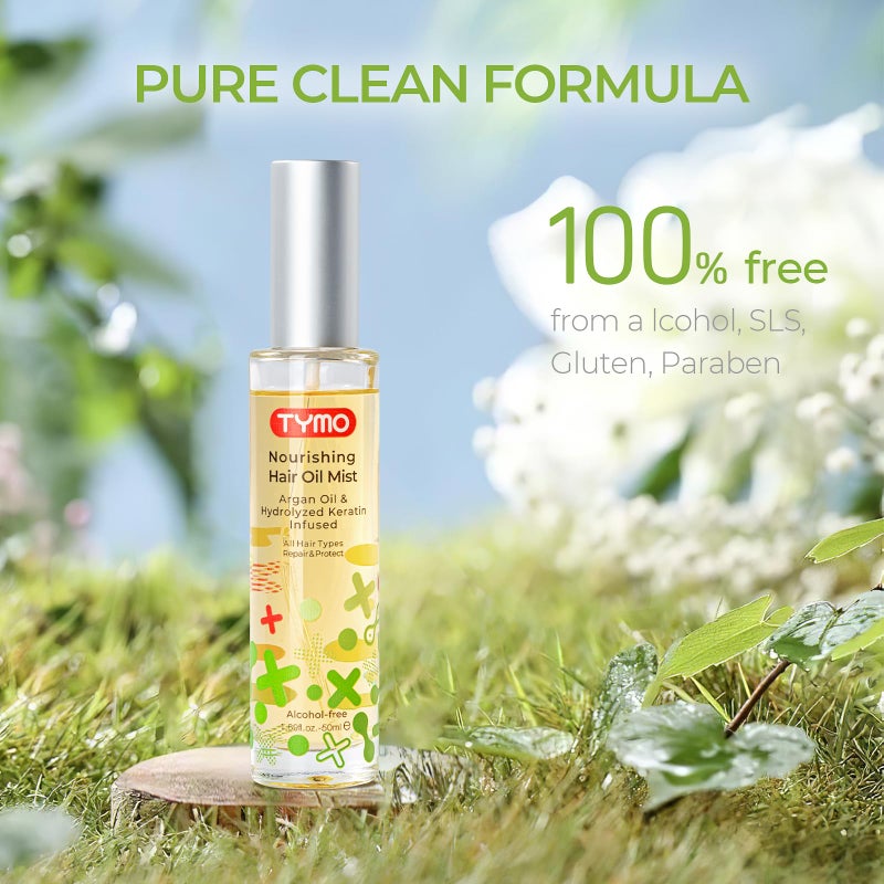 TYMO رذاذ زيت الأركان من تايمو - زيت نباتي طبيعي مرطب مكون من 6 خلطات للشعر المجعد والجاف، تركيبة عضوية نقية، للاستخدام اليومي للشعر، لتنعيم الأطراف التالفة، مع زيت الزيتون، لإضافة اللمعان - Image 5