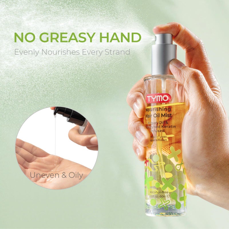 TYMO رذاذ زيت الأركان من تايمو - زيت نباتي طبيعي مرطب مكون من 6 خلطات للشعر المجعد والجاف، تركيبة عضوية نقية، للاستخدام اليومي للشعر، لتنعيم الأطراف التالفة، مع زيت الزيتون، لإضافة اللمعان - Image 3
