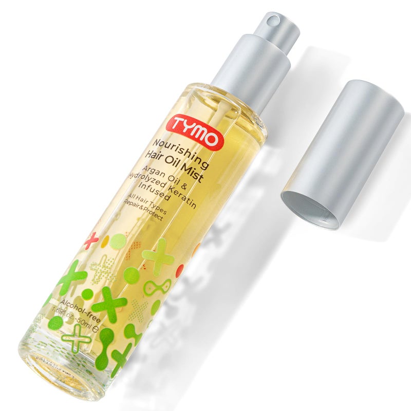 TYMO رذاذ زيت الأركان من تايمو - زيت نباتي طبيعي مرطب مكون من 6 خلطات للشعر المجعد والجاف، تركيبة عضوية نقية، للاستخدام اليومي للشعر، لتنعيم الأطراف التالفة، مع زيت الزيتون، لإضافة اللمعان - Image 1