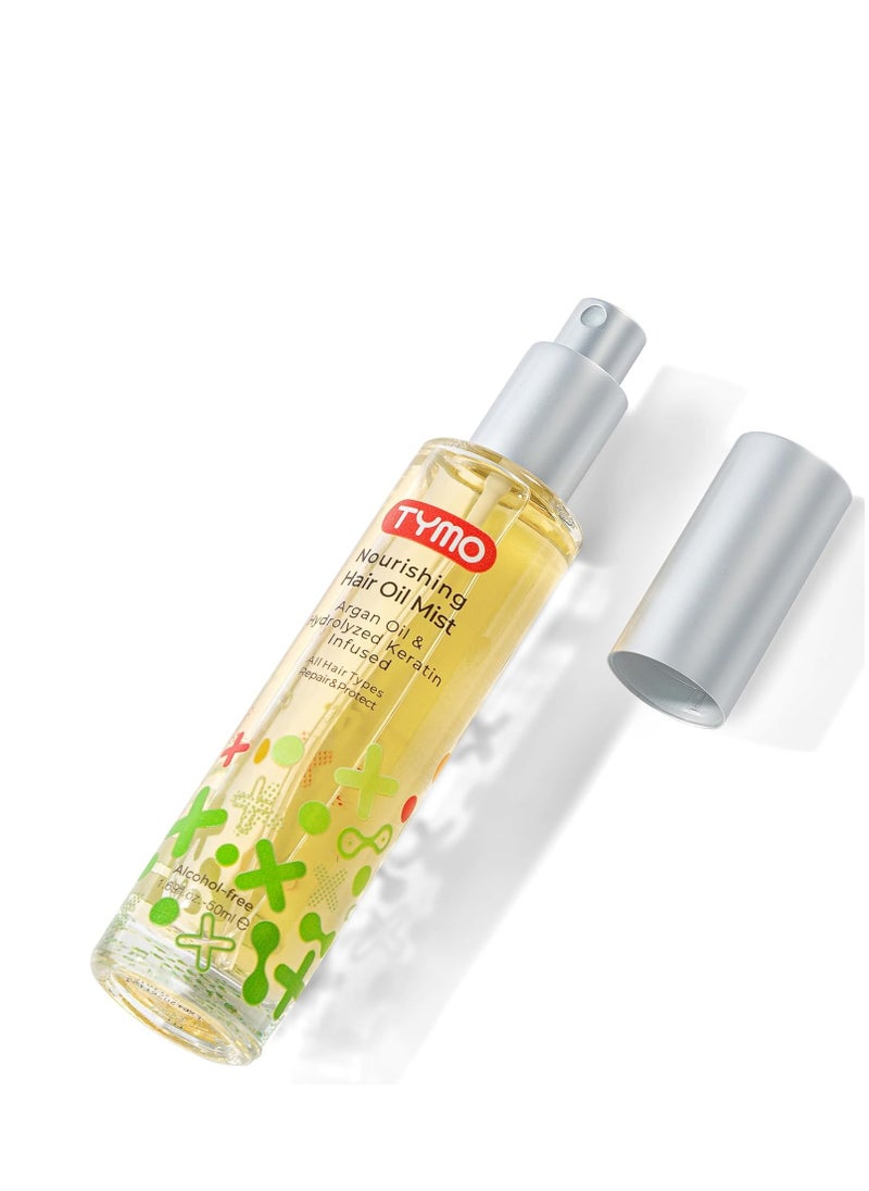 TYMO TYMO Argan Hair Oil Spray - Hydrating Veganic Natural 6 Blend Oil for Frizzy & Dry Hair, Organic Pure Formula, Daily Use for Hair, Smooth Damaged Ends, Olive Oil Infused, Add Shine  - Image 1